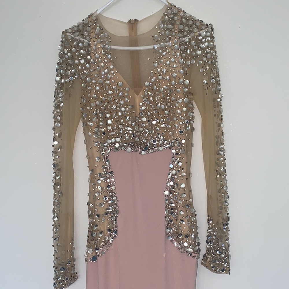 Blush pink crystal embellished evening gown XS